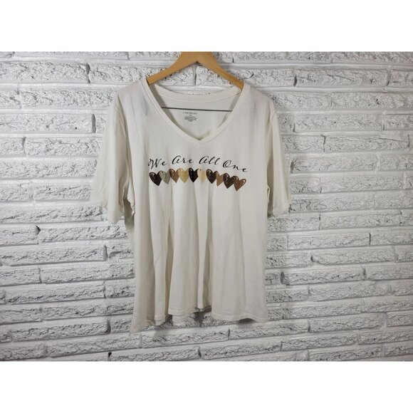 Lane Bryant Tops - Lane Bryant Womens Top 18 20 Plus Tee We Are All One White Hearts NOV98E
